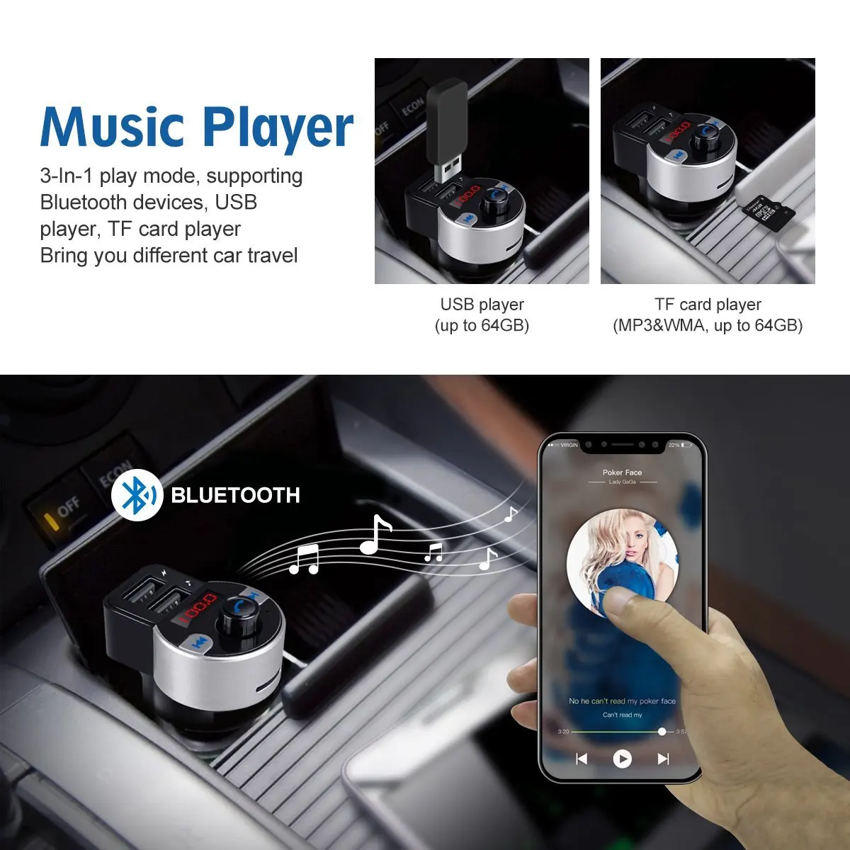 Автомобильный Bluetooth fm-передатчик беспроводной автомобильный передатчик приемник громкой связи Flac аудио плеер двойной USB Автомобильное зарядное устройство Порт