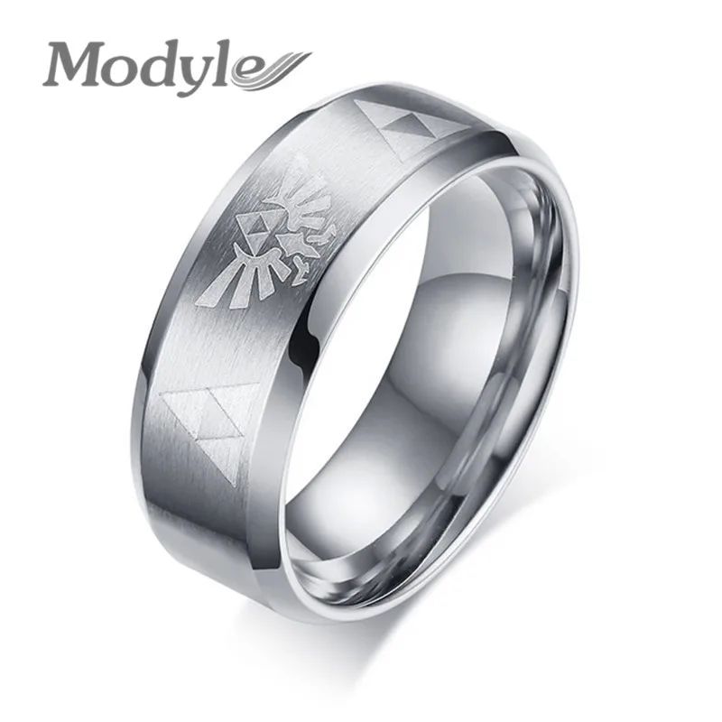 

Modyle 2019 Men's Women's The Legend Of Zelda Triforce Ring stainless steel Steel Bezel Costume Bague Jewelry gift