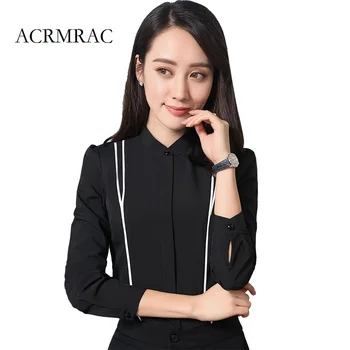 

ACRMRAC Women 2018 New shirt Long sleeves Slim Large size Patchwork O-Neck Business Formal wear OL Blouses & Shirts
