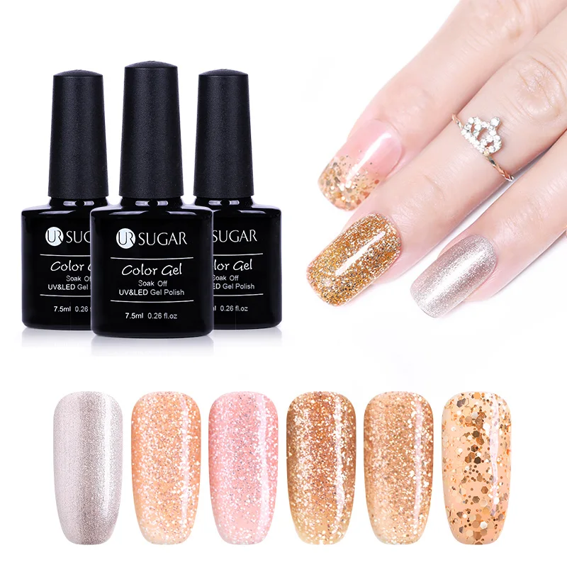 

UR SUGAR 7.5ml Glitter UV Gel Nail Polish Empire Gold Series Gel Varnish Semi-permanent Shiny Nail Art Gel Paint Soak-off