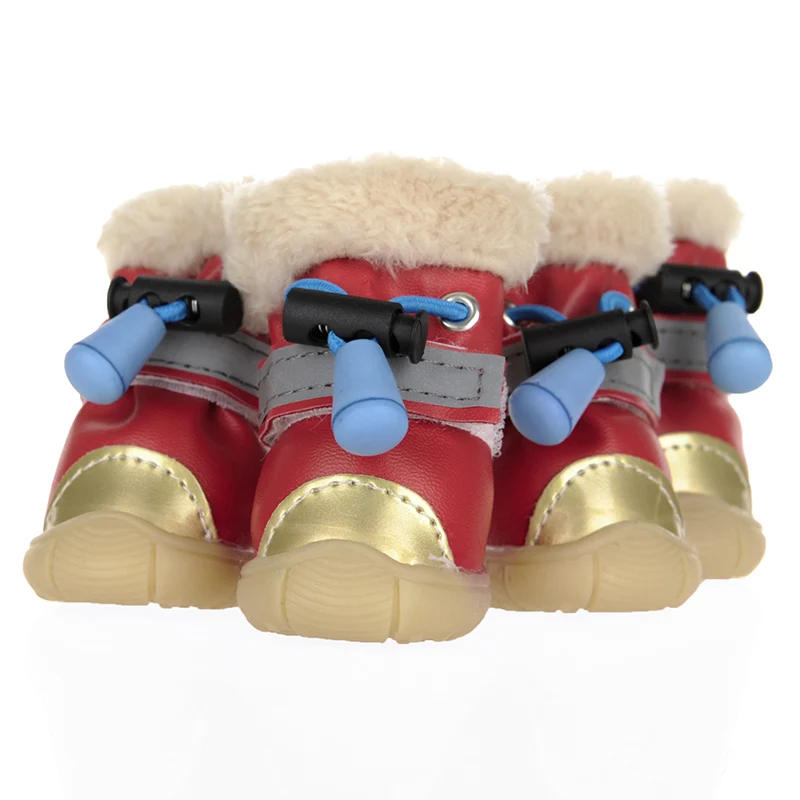 HOOPET/ботинки для домашних животных; обувь для собак; зимние теплые хлопковые ботинки для щенков; четыре цвета; Теплая Обувь для собак - Цвет: Красный