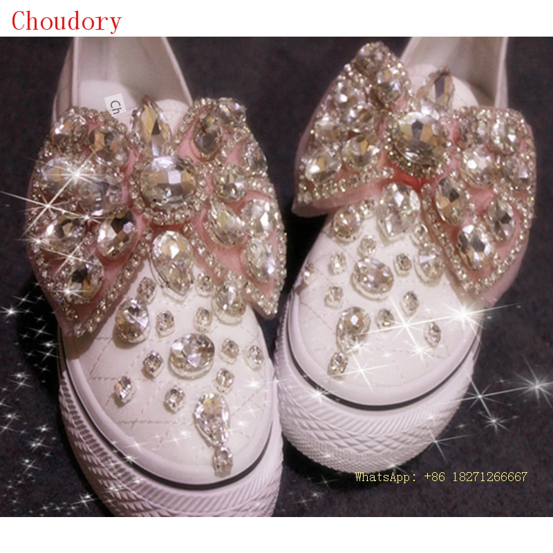 

Fashion Womens Spring Shoes Crystal Butterfly-knot Slip on Shoes for Women Flat Platform Shoes Loafers Casual Canvas Shoes Mujer