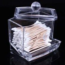 Makeup Cosmetic Clear Acrylic Storage Box with Lid Desktop Organizer Cotton Swab Holder Case