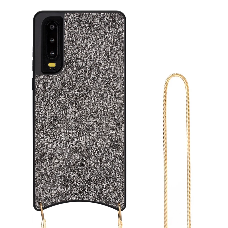 

Silicon Bling Glitter Crystal Sequins Soft TPU Cover Hanging Neck Rope Diamond Phone Case for Huawei P30
