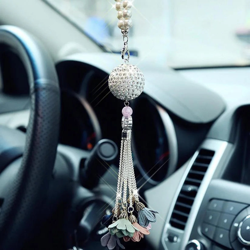  Car pendant creative fashion crystal ball inlaid rearview mirror car decoration gift car interior a