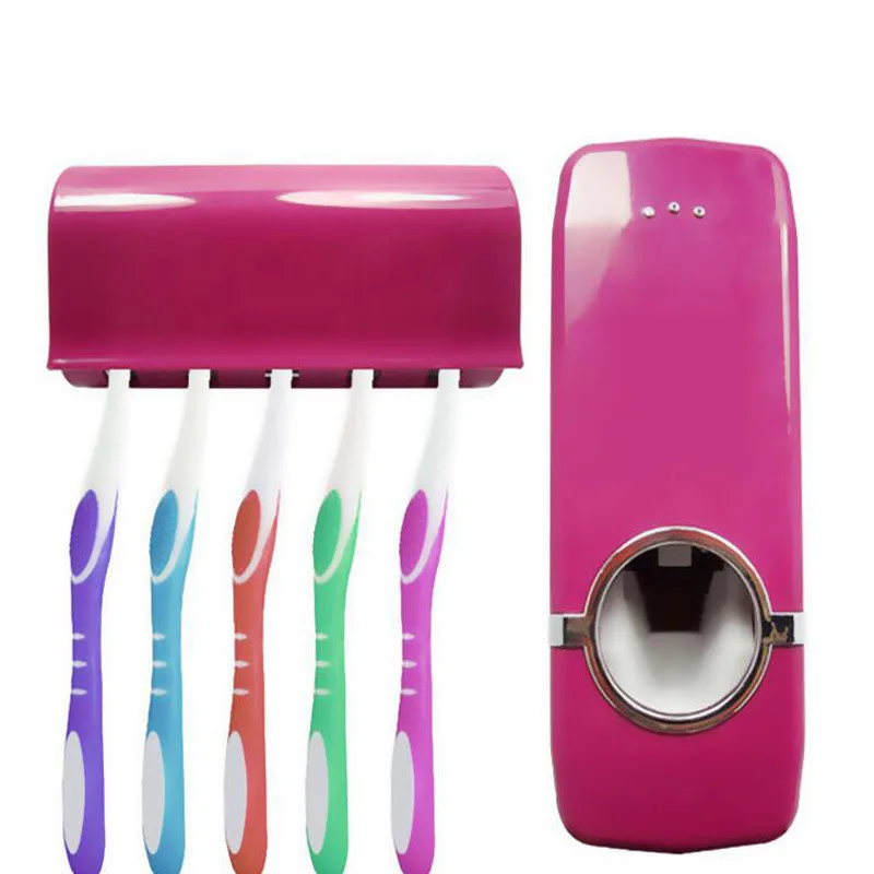 

Automatic Toothpaste Dispenser with 5 Toothbrush Holder Set Wall Mount Stand New