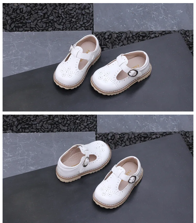 Childrens Soft-soled Leather Shoes Hollow T-shape Girls Shoes Sweet Princess Shoes Mary Jane Single Shoes Hook Loop Kids Flats