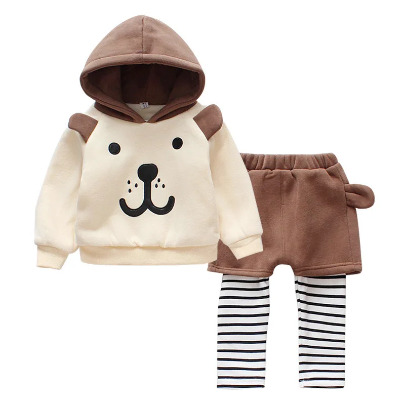 

Anlencool 2018 Baby girls winter suit with thickened velvet new autumn girls air cotton Wei clothes cute cartoon three-piece set