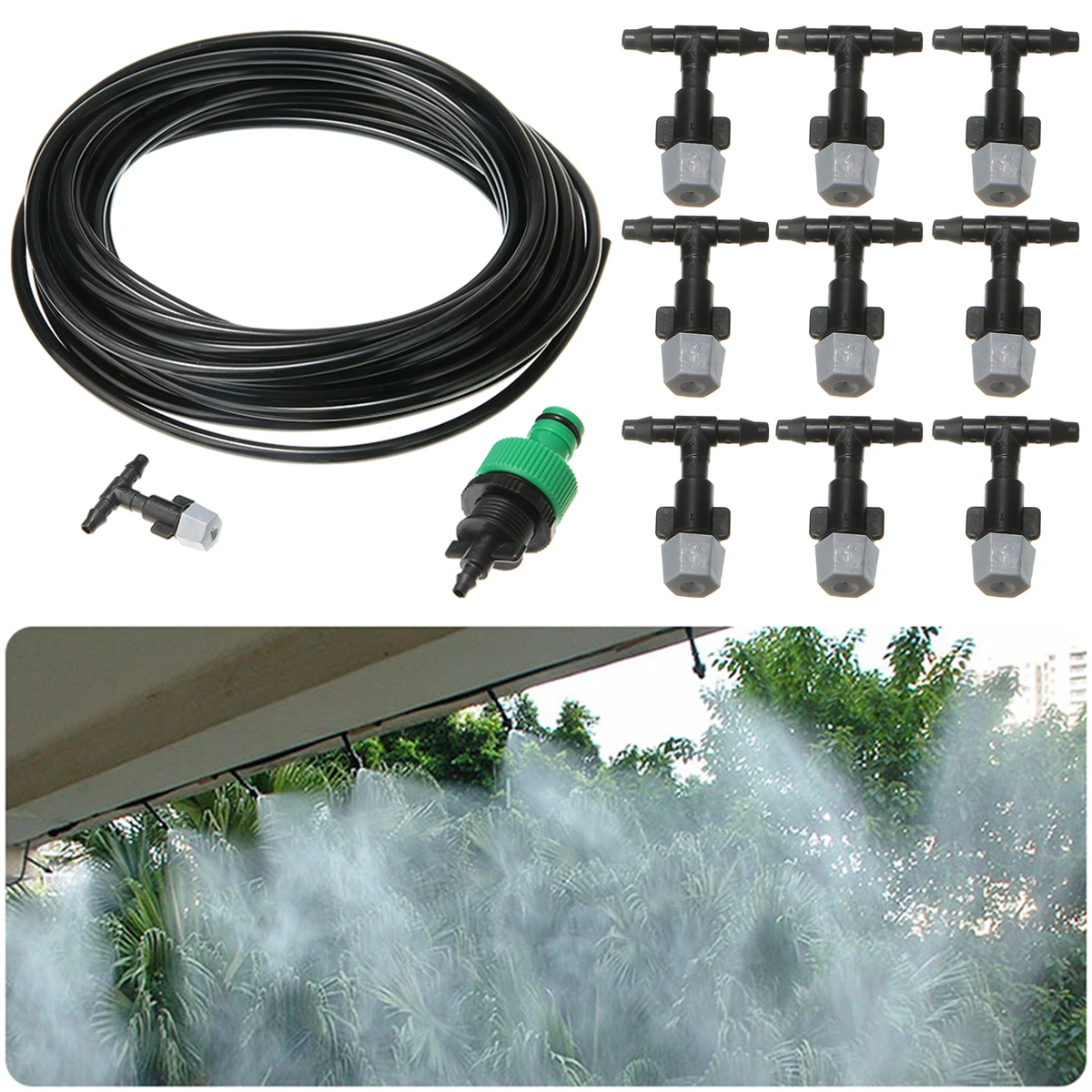 6pc 6m/19.68ft Pro Sprinkler Outdoor Garden Misting Cooling System Watering Kit 