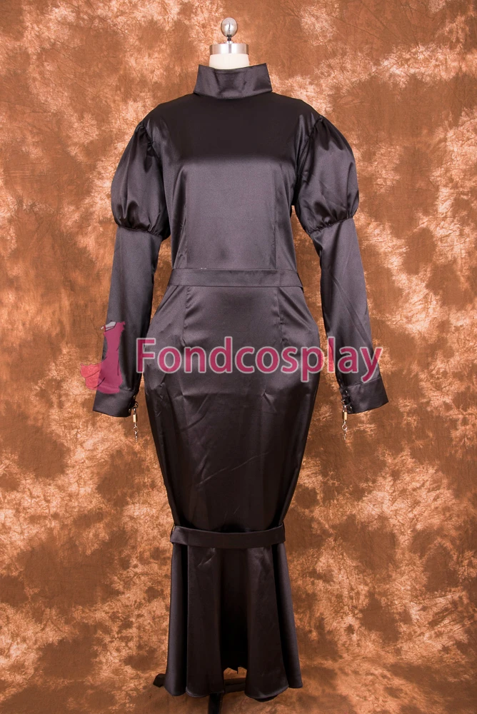 

Sexy Lockable Black Satin Sissy Maid Long Tight Dress Cosplay Costume Uniform[S009]