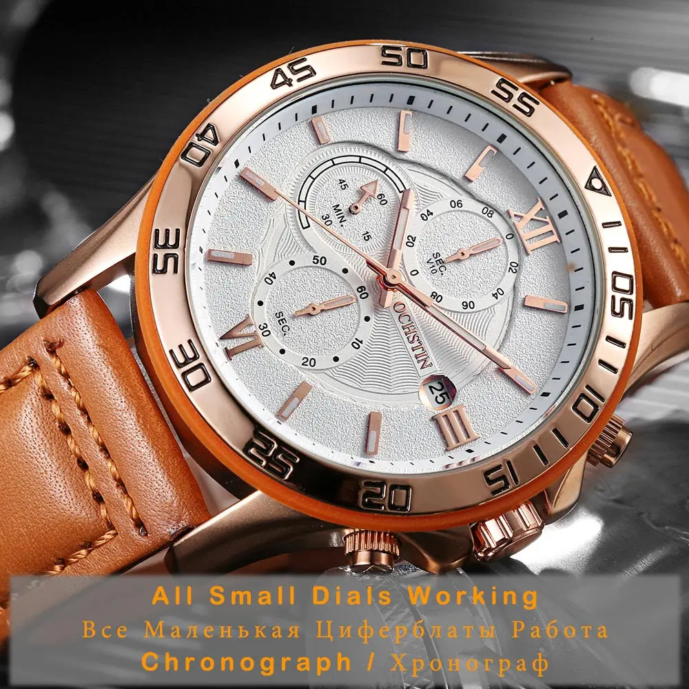 Günstige Relogio Masculino OCHSTIN Top Luxus Marke Männer Sport Uhren herren Quarz Datum Uhr Mann Leder Armee Military Armbanduhr 2019