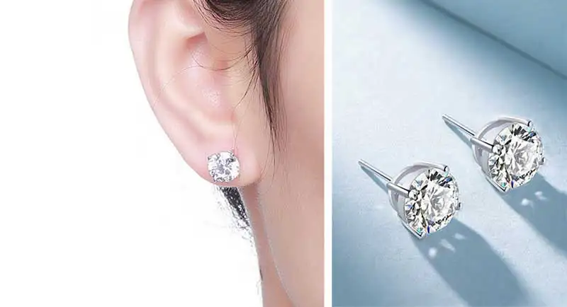 Qingmos Classic 3 мм белый кубический цирконий четыре когти стерлингового серебра 925 Earring-ear573