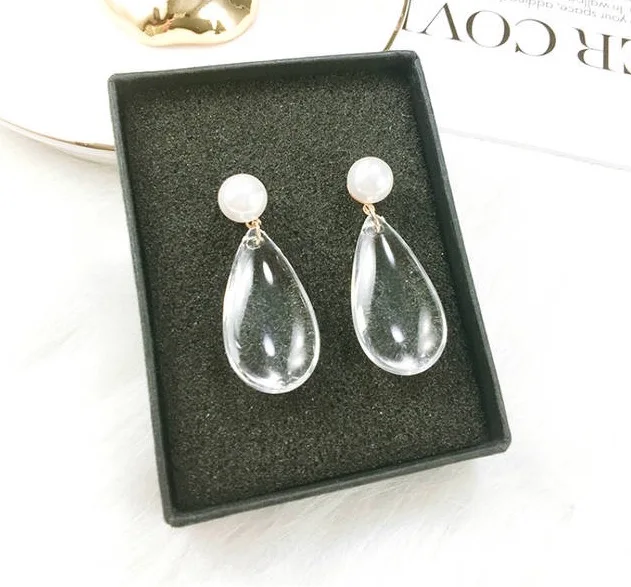

Clear water drop acrylic pearl dangle earrings trendy