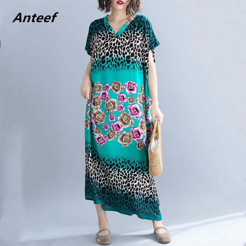 

cotton linen vintage floral leopard plus size women casual loose long summer dress elegant clothes 2019 ladies dresses sundress