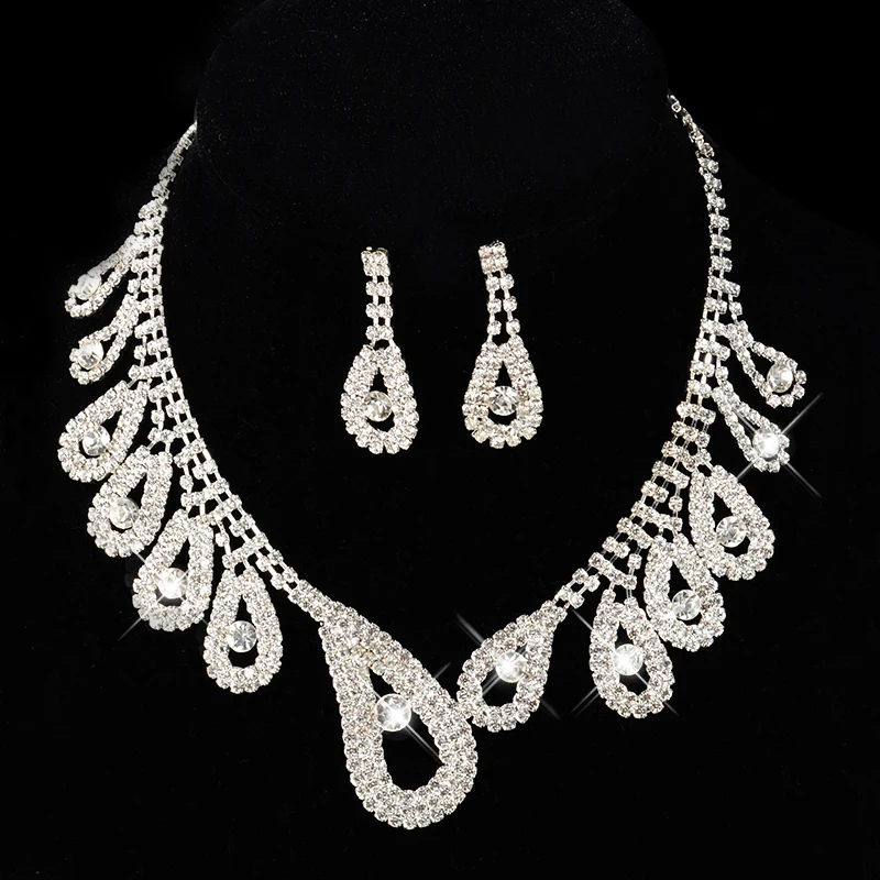 Новинка,, роскошные покрытые серебром Свадебные Ювелирные наборы с австрийскими кристаллами, ожерелье и серьги