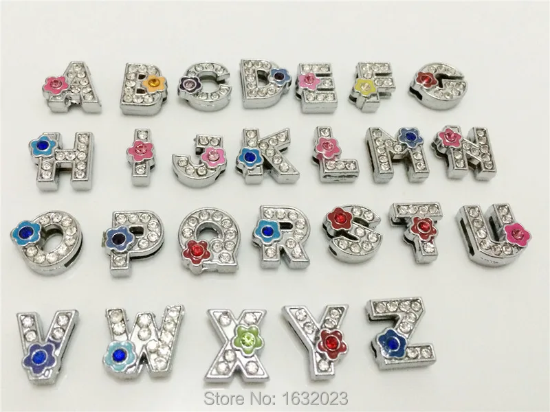 

52PCS/Lot 8MM Full Rhinestone Flower Slide Letters"A-Z""Letters Choose Freely" Fit DIY Wristband Bracelet Wholesale SL14