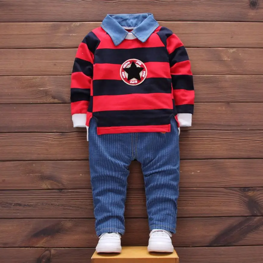 

2 colors Toddler Kid Baby Boys Outfits Stripe Pullovers T-shirt Tops+Pants Clothes Set cool drop shipping August 8