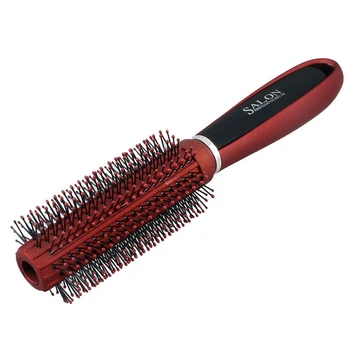 

NEW-Red Black Plastic Anti-Slip Round Hair Brush Wave Hair Comb 9 inchLong