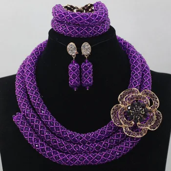 

Shining Purple Nigeria Beads Jewelry Set Unique Design Wedding Jewelry Set Large Stock Free Shipping hx297