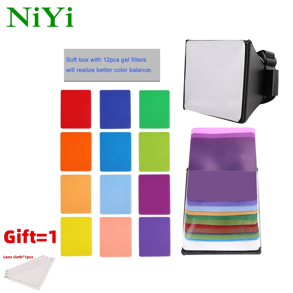 

NiYi Flash Softbox Diffuser Mini Softbox Kit Foldable Soft Box Flash + 12pcs Gel Filter Color Balance For Canon EOS Nikon