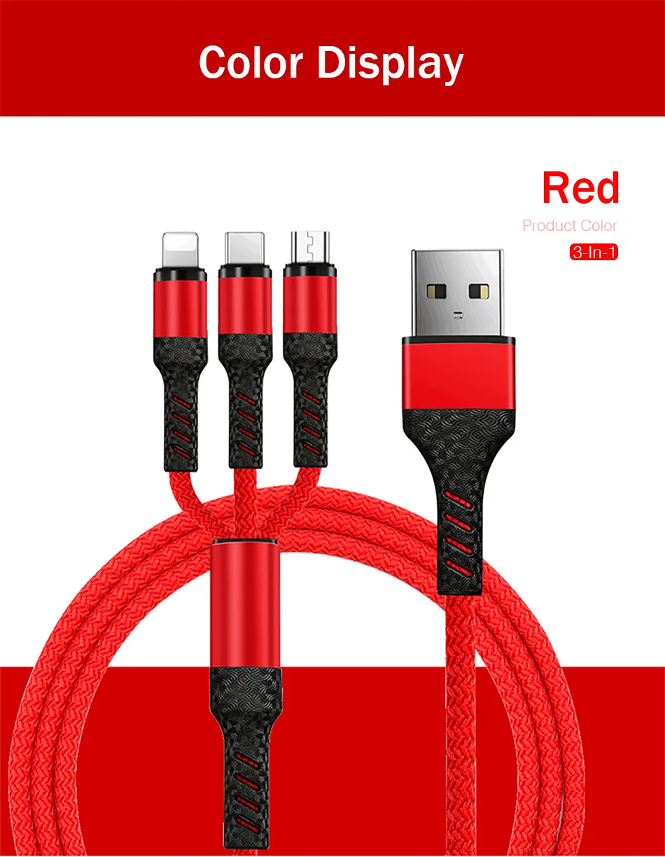 ROCK 3 в 1 USB кабель для iPhone XS X 8 7 6s зарядное устройство type-C Micro USB кабель для Android usb type C кабели для мобильных телефонов