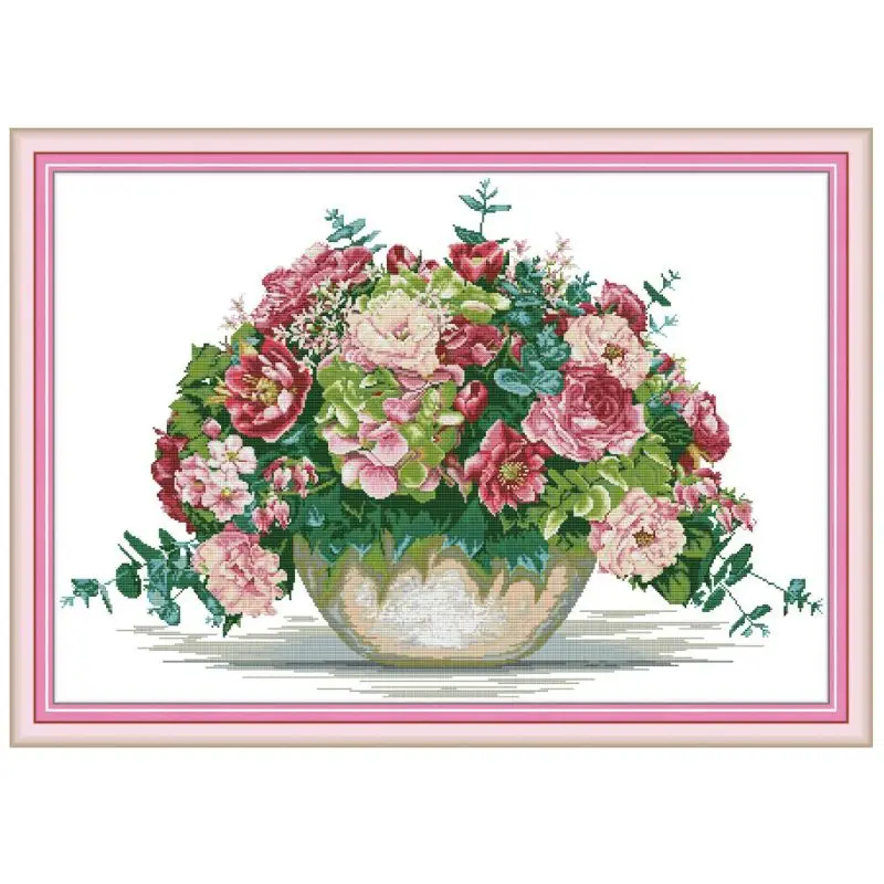 

Beautiful Flowers DIY Handmade Needlework Counted 14CT Printed Cross Stitch Embroidery Kit Set Home Decoration