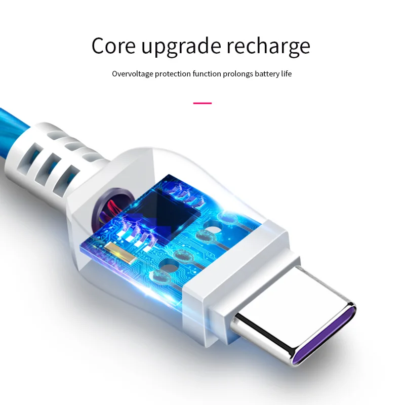 Светодиодный светящийся течет usb-шнур для быстрого Зарядное устройство заряда Тип-c кабель для Samsung Galaxy S8 S9 Plus Note 9 Xiaomi Mi8 Короткие Длинные провод шнур