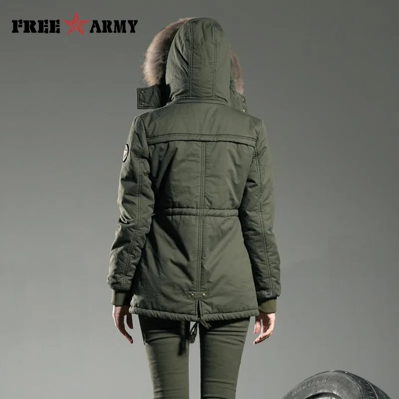 FREEARMY Brand Winter Jacket Womens Jackets And Coats Green Slim Fur Collar Medium Cotton Padded Down Parkas Women's Outerwear