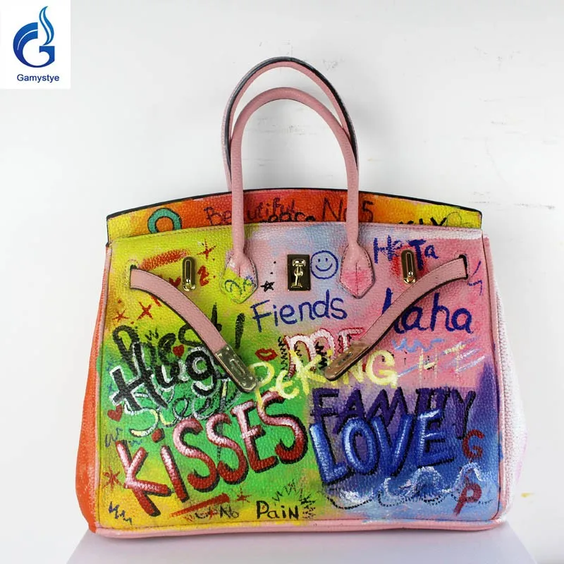 

2018 Hot bags handbags women famous brands Genuine Leather Handbag Women Messenger Bags Hand Painted Custom name Design totes