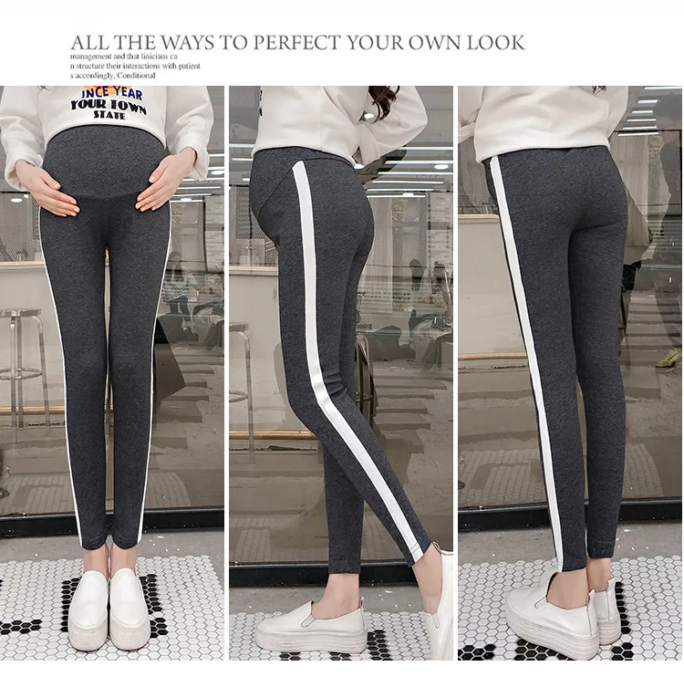 Maternity Legging Stripe Casual Elastic Waist Belly Sports Legging Clothes for Pregnant Cotton Women Pregnancy Pencil Pants