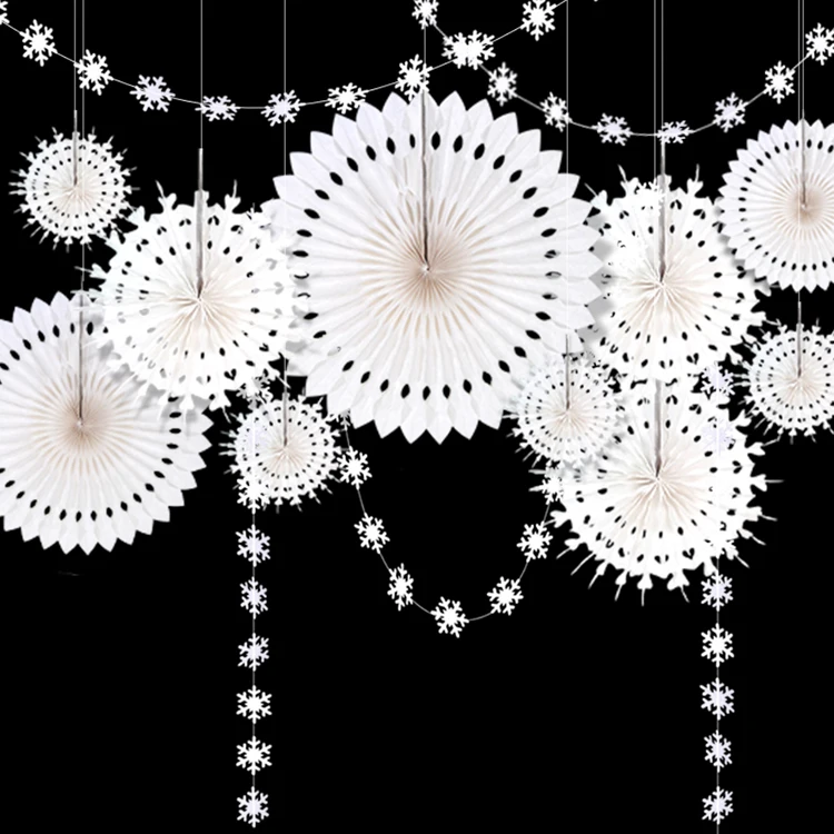 Снежный набор украшений для вечеринки бумажный веер Снежинка цветы подвесные гирлянды бумажные веера Свадьба домашний торт пространство День рождения украшения