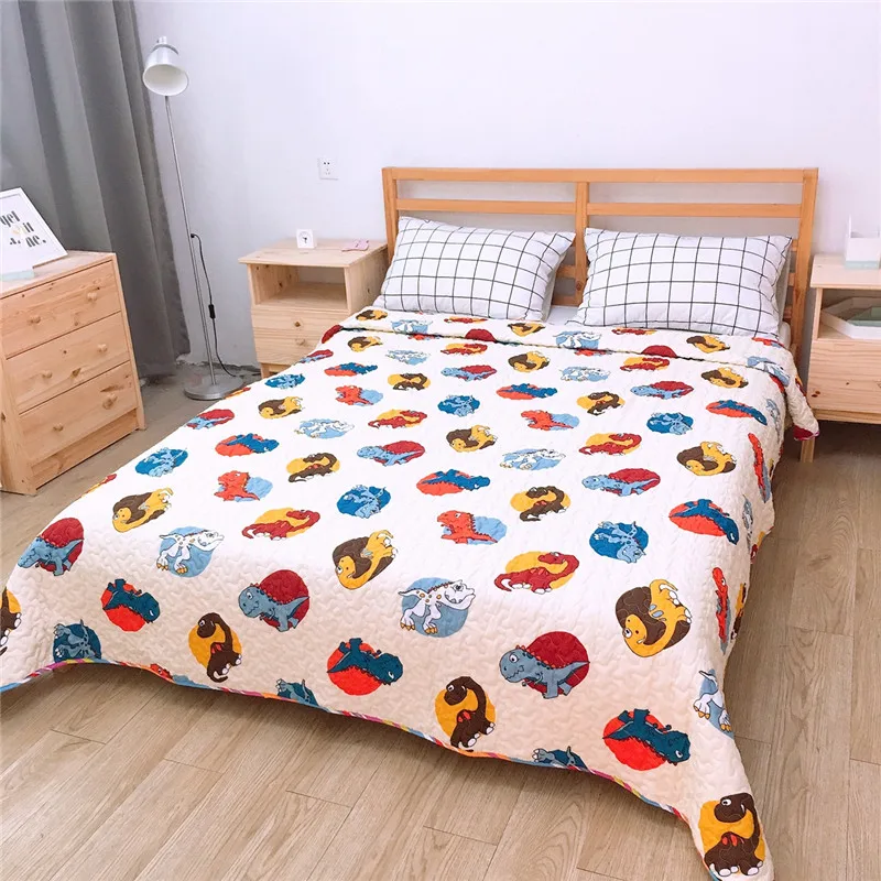 

Cartoon Dinosaur Cotton Quilted Blanket Aircondition Summer Quilt Patchwork Comforter Sofa Bed Cover Bedspread Tatami Mat Carpet