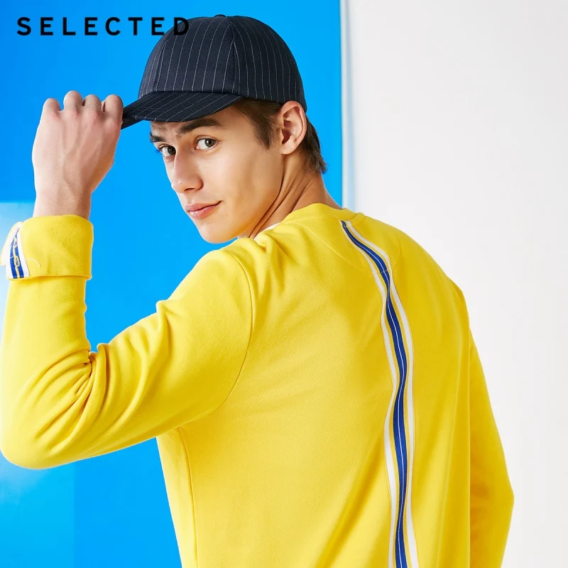 SELECTED 100% Cotton Round Neckline Pullover Hoodies Men's Contrasting Splice Knitted Sweatshirt Clothes S | 41844D529 Мужская