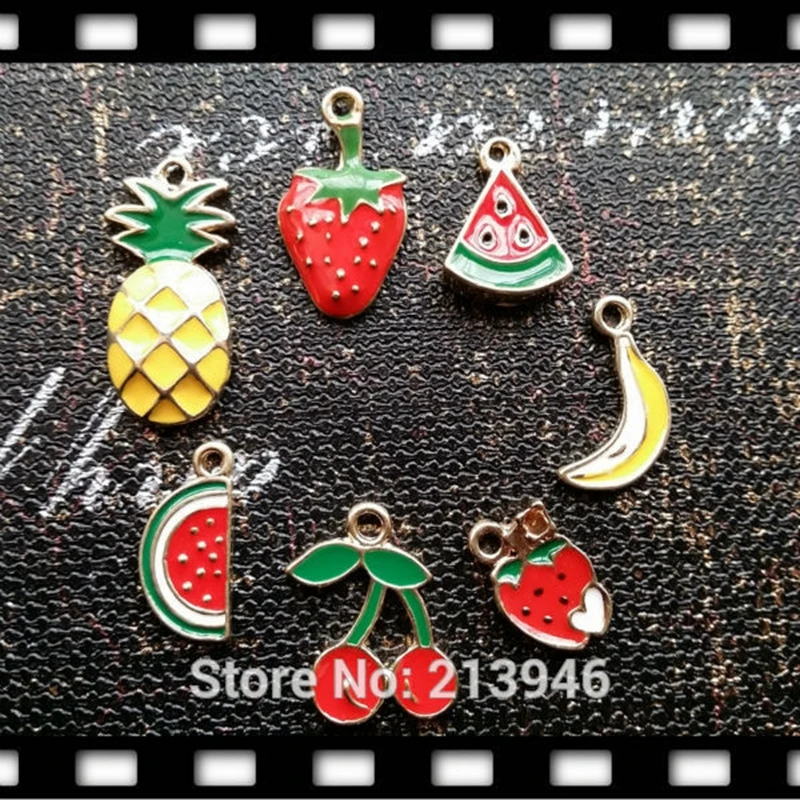 

49Pcs Mix 7Styles Fruit Style Glazing KC Gold Alloy Charms Jewelry Pendants