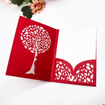 

40pcs/lot Chinese Red Wedding Invitations Laser Cut Wedding Card With Tree Design Banquet Party Supplies