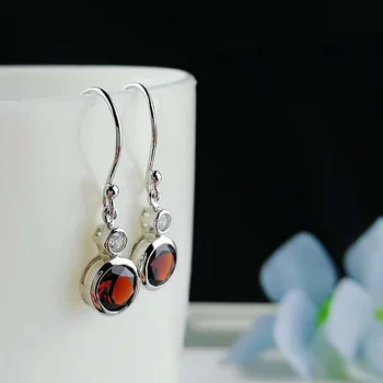 

925 Sterling Silver Earrings Natural Gemstone Red Garnet Dangling Earrings For Women Korean Fashion Jewelry Miraculous Ladybug