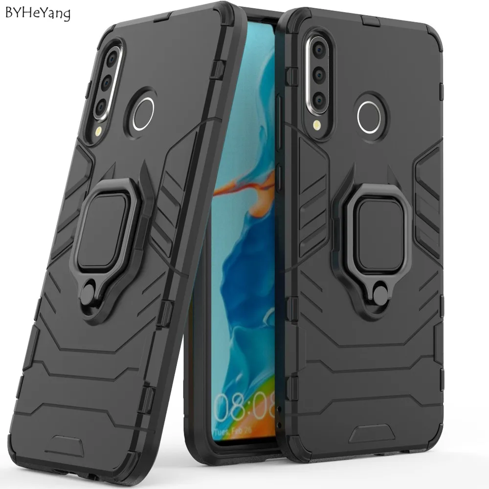 

For Huawei P30 Lite Case P30LITE case Car Holder Stand Magnetic Metal Armor TPU + PC Silicone Kickstand Cover For Huawei Nova 4E