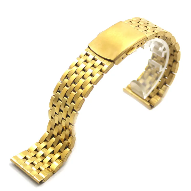 

High Quality Golden 18MM/20MM/22MM Width Stainless Steel Watch Strap Band For Business Watches With 2 Spring Bars