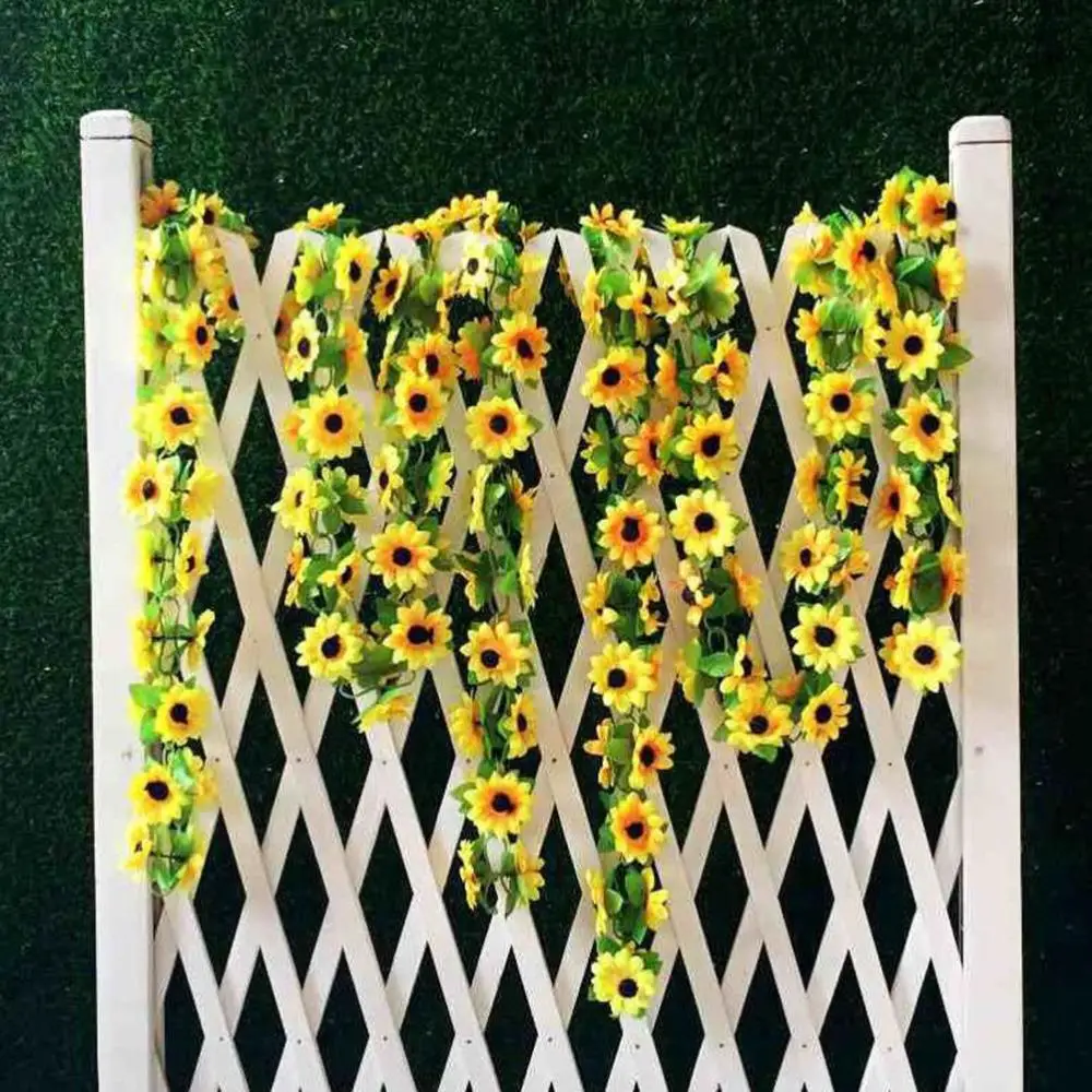 2PCS Arch Gazebo Decor Artificial Sunflower Hanging Garland Silk Wedding Flowers Vines Ivy Leaf Plants Home Wedding Party Decor