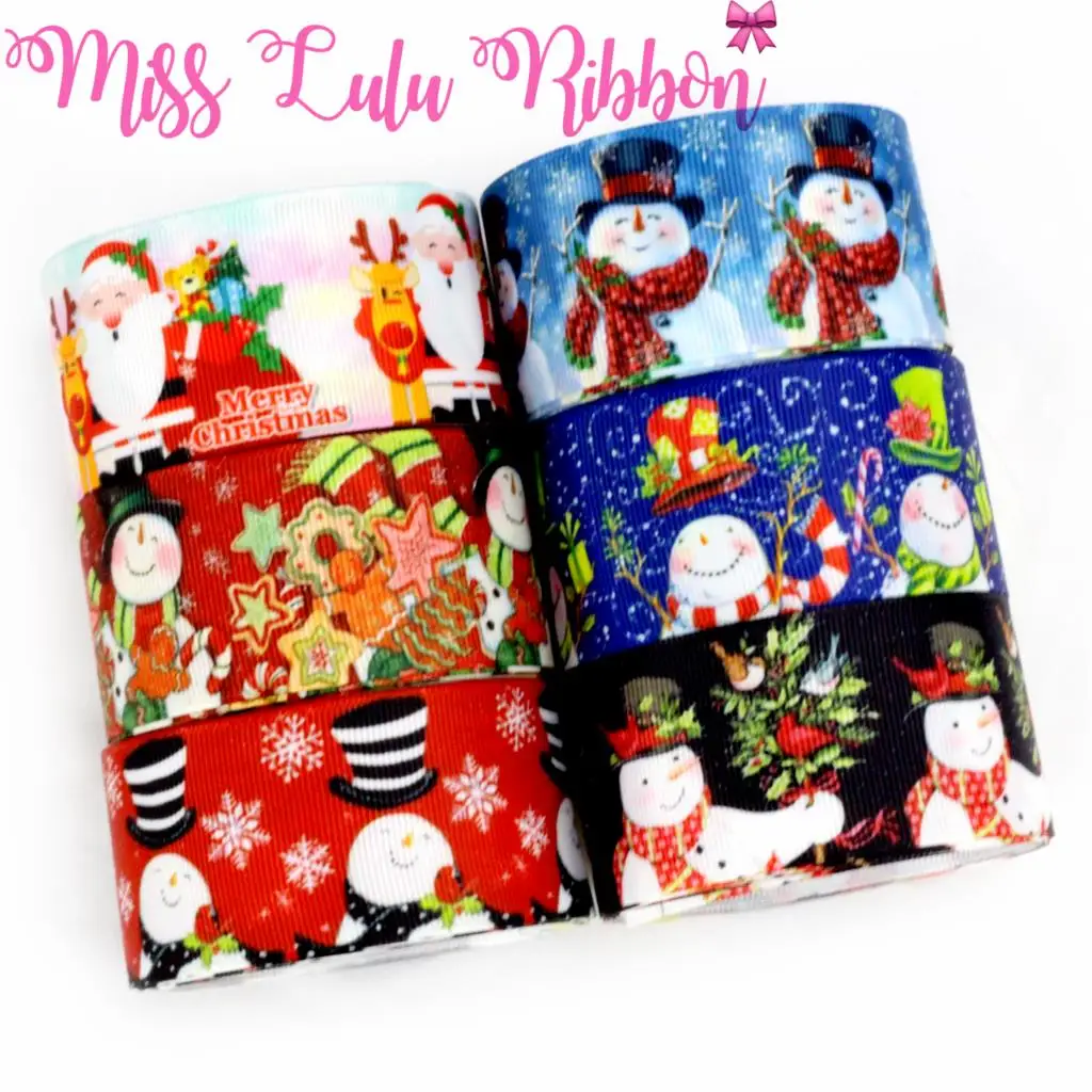 

16mm-75mm Snowman Series Snowflake Gift Bowknots Printed Grosgrain/Foe Ribbon Hair Bow Making 50yards/roll DIY Christmas