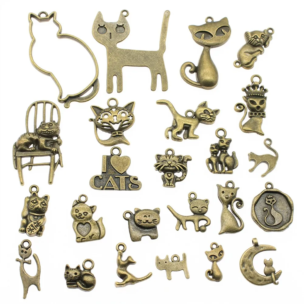 

100Gram Antique Bronze Color Zinc Alloy Mix Styles Cat Charms Pendant Jewelry Accessories