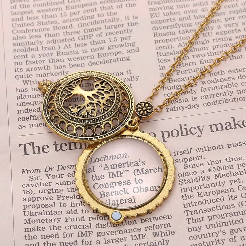 Retro Antique Statement Necklace Shellhard Crystal Cat Magnifying Glass Pendant Long Chain Necklace Fashion Jewelry For Women