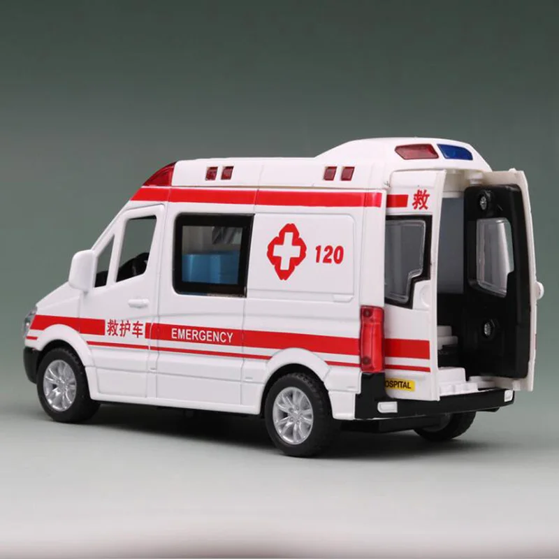 1/36 Scale 14.5CM Alloy Car Rescue the wounded 120 Ambulance Hospital Emergency Bus Pull Back Diecasts VehiclesModel ToyChildren 1 32 alloy ambulance police diecasts