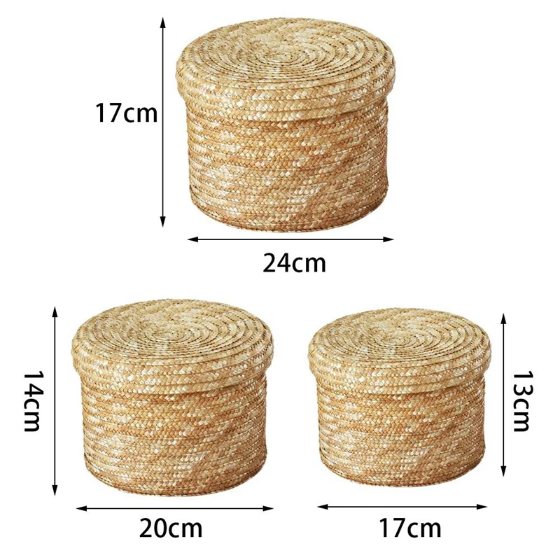 3 шт./компл. Ручной Работы Соломенная плетеная корзина для хранения с крышкой набор посуды для снеков коробка для хранения корзины для белья ротанговый ящик для хранения цветочного баска