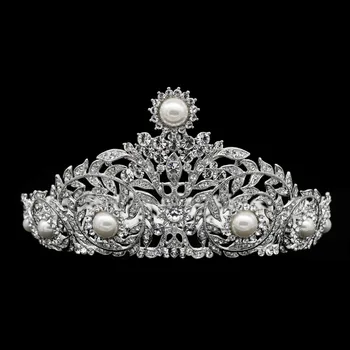 

Rhinestone Crystal Pearl Queen Tiaras Headbands Full Round Crowns Wedding Hair Accessories Vintage Inspiration Flower SHA8707