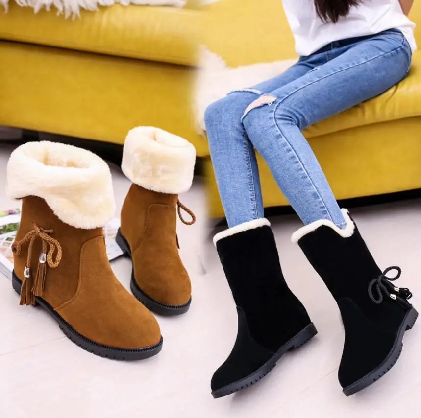 Botas mujer invierno/Брендовые женские сапоги, женская зимняя обувь, женские теплые зимние сапоги на меху, модные сапоги на плоской подошве, черные, коричневые сапоги