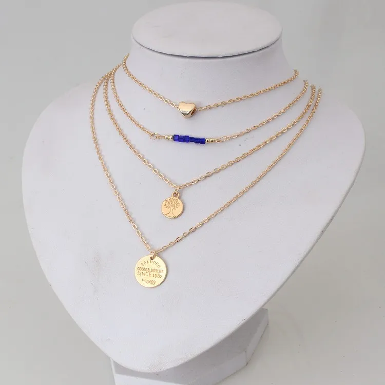 

New Fashion 2018 Big Temperament Clavicle /chain High-grade Love Gold Coins Decorated Multi-layer Metal Jewelry Sweater /necklac