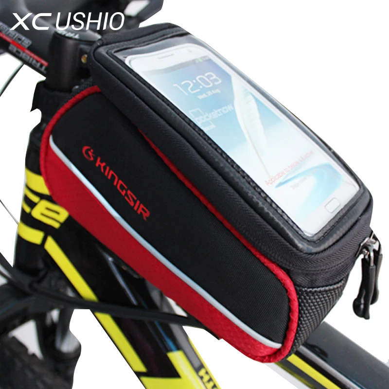 

Kingsir Waterproof MTB Bike Bicycle Front Bag Frame Handlebar Bag 4.8'' Cycling Pouch Touchscreen Panniers With Earphone Holes