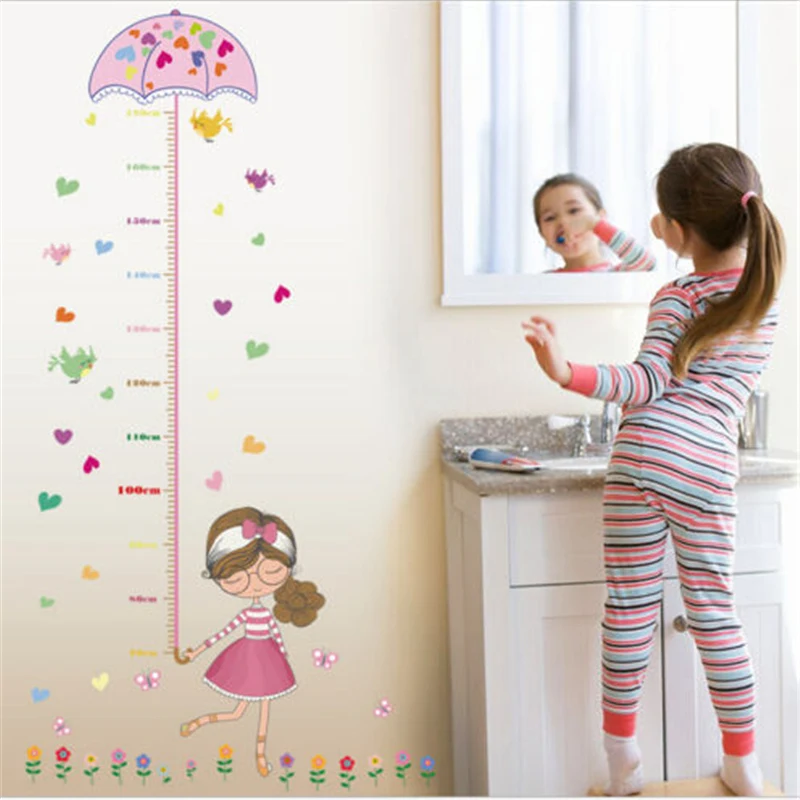 

2019 Hot Stickers Umbrella Girls Height Chart Measure Wall Stickers Art Vinyl Decal Kids Room Decor Newest Home Wall Decoration