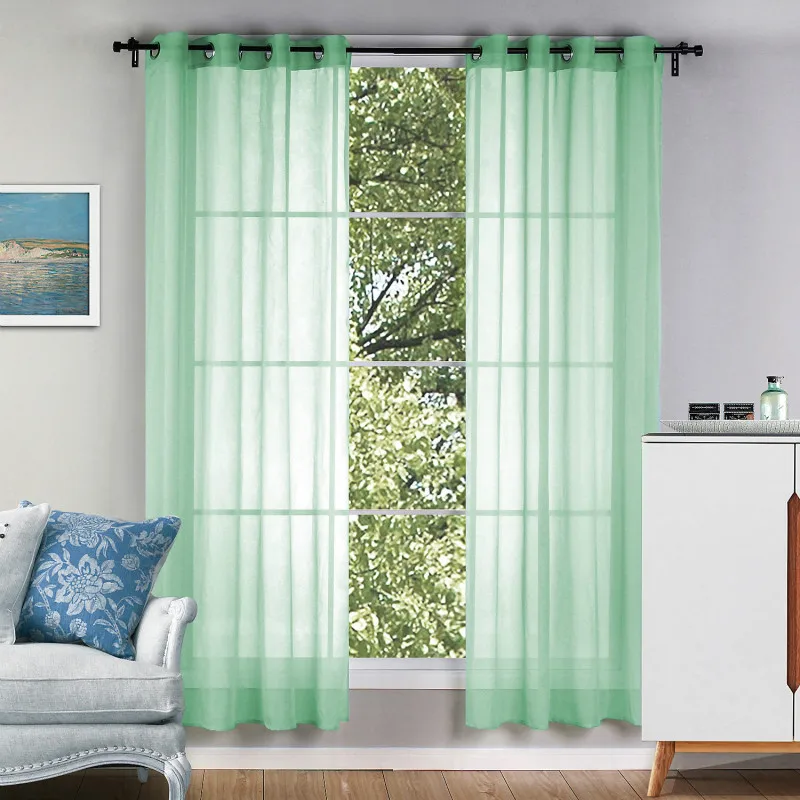 

1pcs Light Green Polyester Tulle Curtain for Kitchen Living Room Voile Sheer Translucent Window Screen Curtains Home Decoration